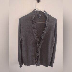 Lands' End Ruffle Trim Cardigan Sweater | Gray | Size M (10-12) 4 For $20